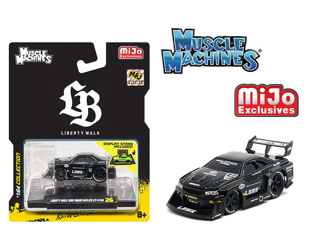 Muscle Machines 1:64 LBWK 1999 Nissan Skyline GT-R R34 – Black – Liberty Walk – Mijo Exclusives