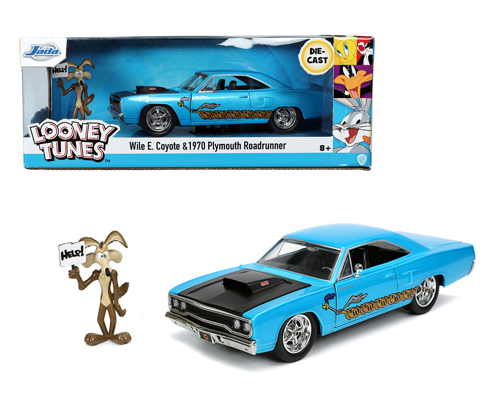 JADA TOYS HOLLYWOOD RIDES WILE E. COYOTE & 1970 PLYMOUTH ROAD RUNNER 1/24 WITH WILE E. COYOTE