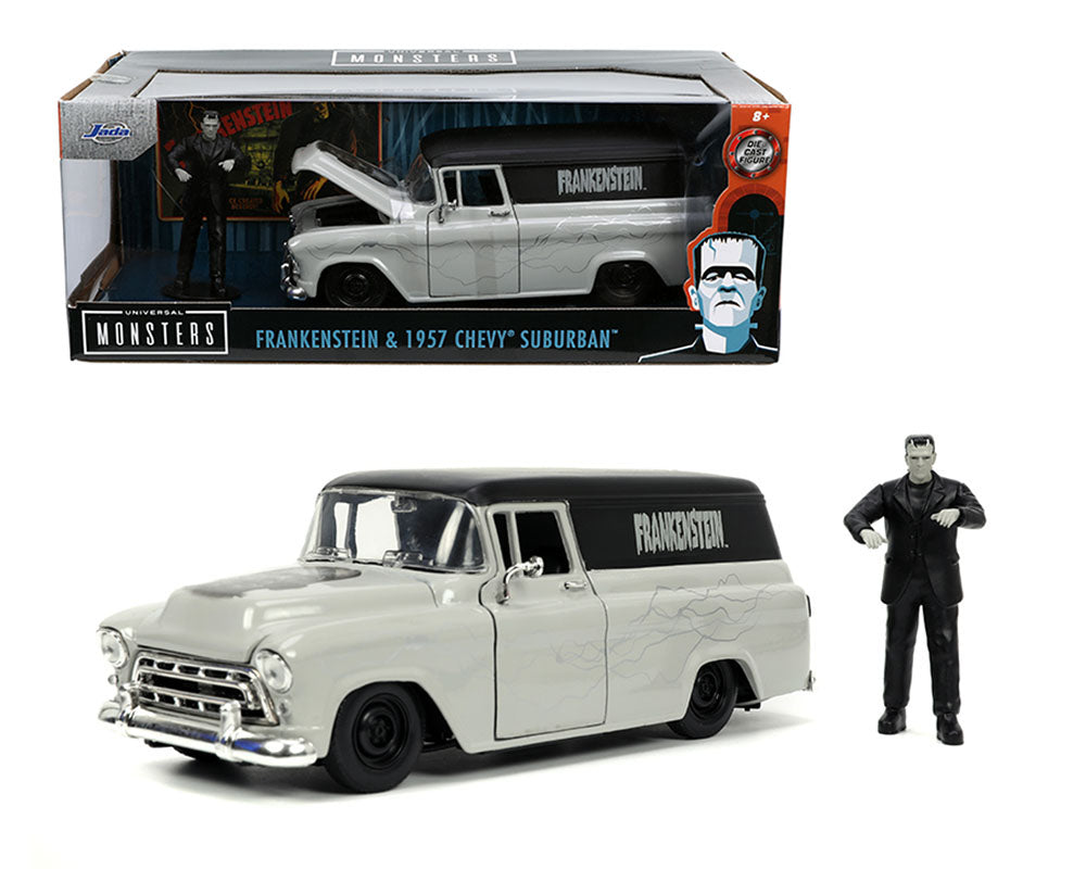 JADA TOYS HOLLYWOOD RIDES 1957 CHEVY SUBURBAN AND FRANKESTIEN FIGURE 1/24