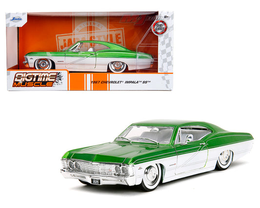 JADA TOYS BIG TIME MUSCLE 1967 CHEVY IMPALA SS 1/24 GREEN ON WHITE