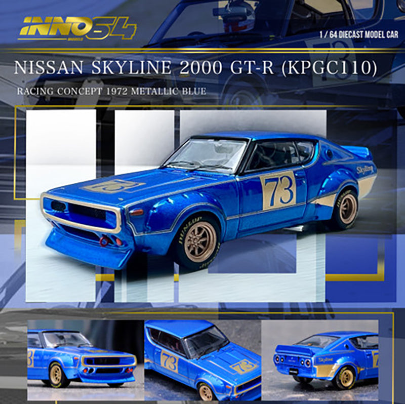 PRE-ORDER INNO64 1/64 NISSAN SKYLINE 2000 GT-R KPGC110 BLUE DIECAST REPLICA EXPECTED:JUNE