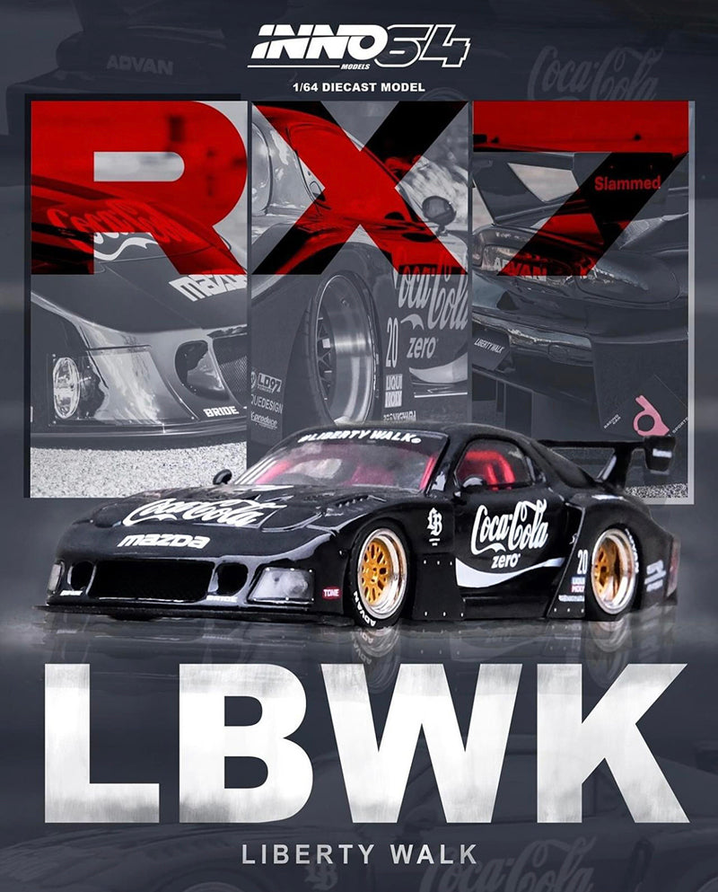 INNO64 1/64 LIBERTY WALK SILHOUETTE RX7 BLACK COCA COLA DIECAST REPLICA IN STOCK