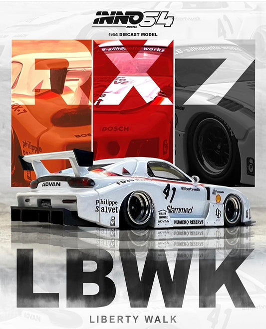 INNO64 1/64 LIBERTY WALK SILHOUETTE RX7 WHITE DIECAST REPLICA IN STOCK