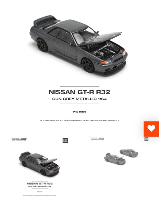 PREORDER POPRACE 1/64 Nissan Skyline GT-R R32 - Gun Grey Metallic PR640101 (Approx. Release Date: Q2 2024