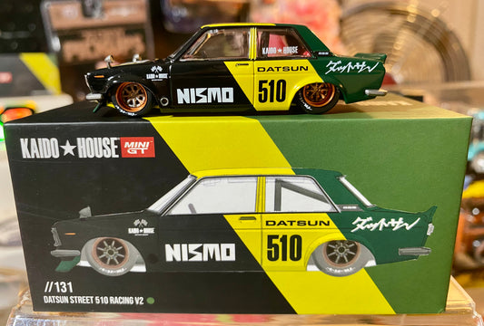 Kaido House x Mini GT 1:64 Datsun Street 510 Racing V2 – Black Yellow Green