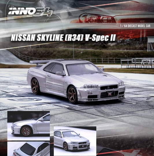 INNO64 1/64 NISSAN SKYLINE GT-R (R34) V-SPEC II SILVER