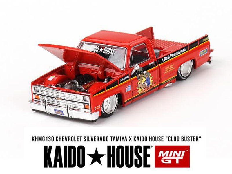 PRE-ORDER MINI GT 1/64 KAIDO HOUSE CHEVY SILVERADOTAMIYA CLOD BUSTER ORANGE