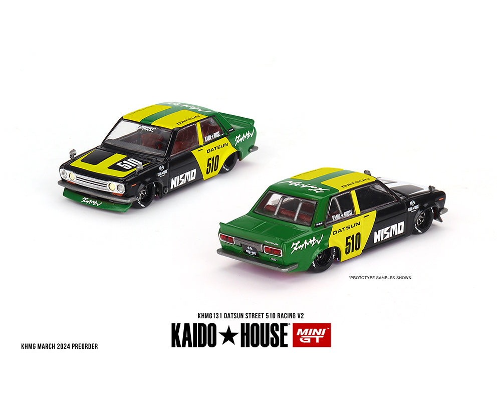 Kaido House x Mini GT 1:64 Datsun Street 510 Racing V2 – Black Yellow Green