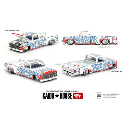 PREORDER MINI GT x Kaido House 1/64 Chevrolet Silverado Dually on Fire V2