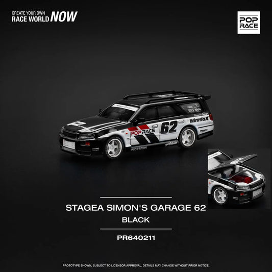 PREORDER POPRACE 1/64 NISSAN STAGEA SIM0N'S GARAGE #62 - BLACK PR640211